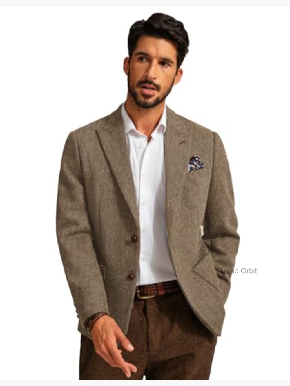 Vintage Herringbone Tweed Blazer Wool Blend Sport Coat Modern Fit - Picture 3 of 7